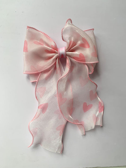 Satin Heart Bow Clip